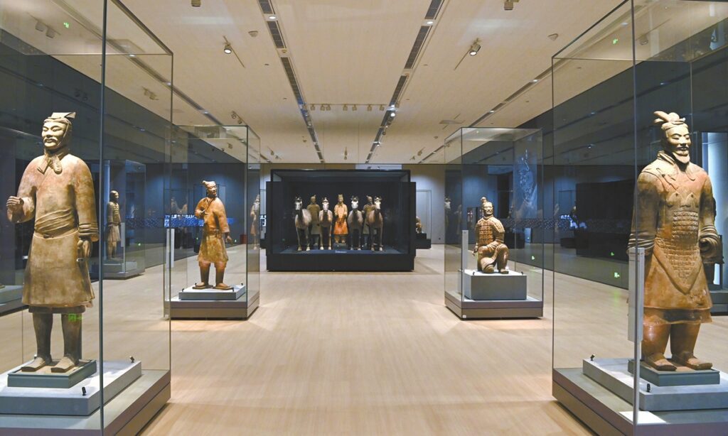 Interior of Liverpool Museum Terracotta warriors display cases