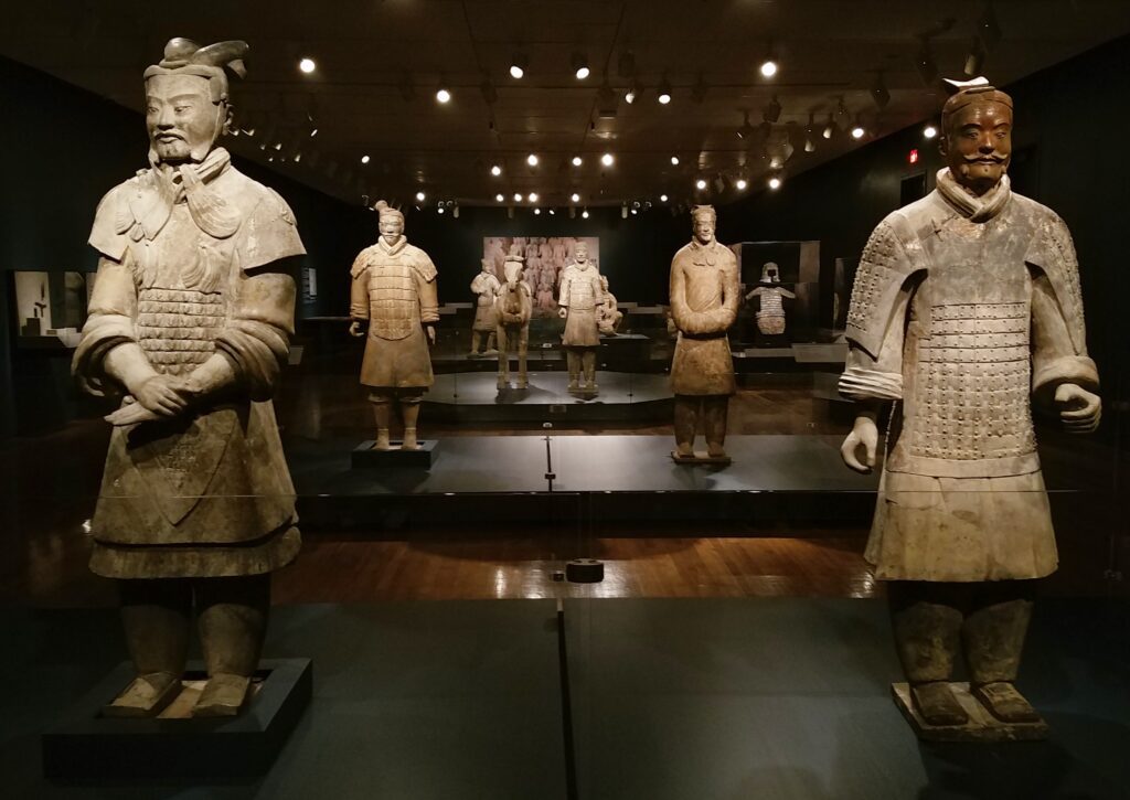 Interior of Liverpool Museum Terracotta warriors in rows